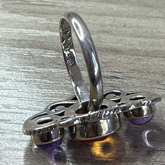 Nicky Butler One of a Kind SS Honey Quartz and Amethyst Multi Gem Scroll Ring - Picture 8 of 11